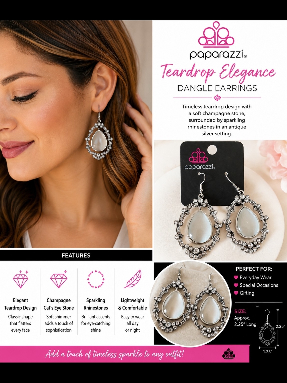 Paparazzi Champagne Teardrop Elegance Dangle Earrings
